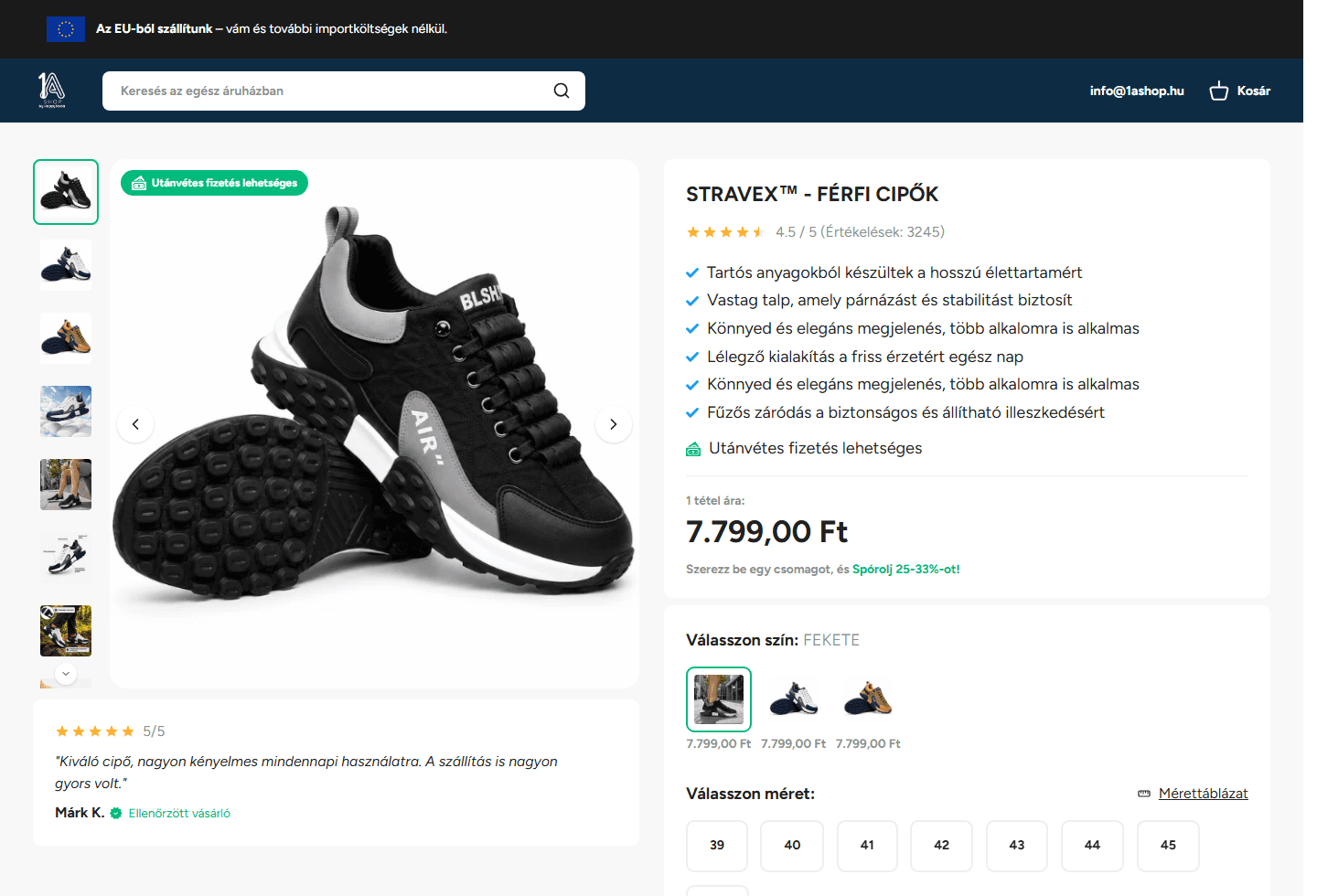 1ashop.hu's STRAVEX product page with its image gallery, pricing and colour and size choices